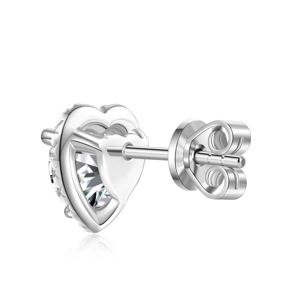 1 CT. Heart Love Halo Moissanite Stud Earrings