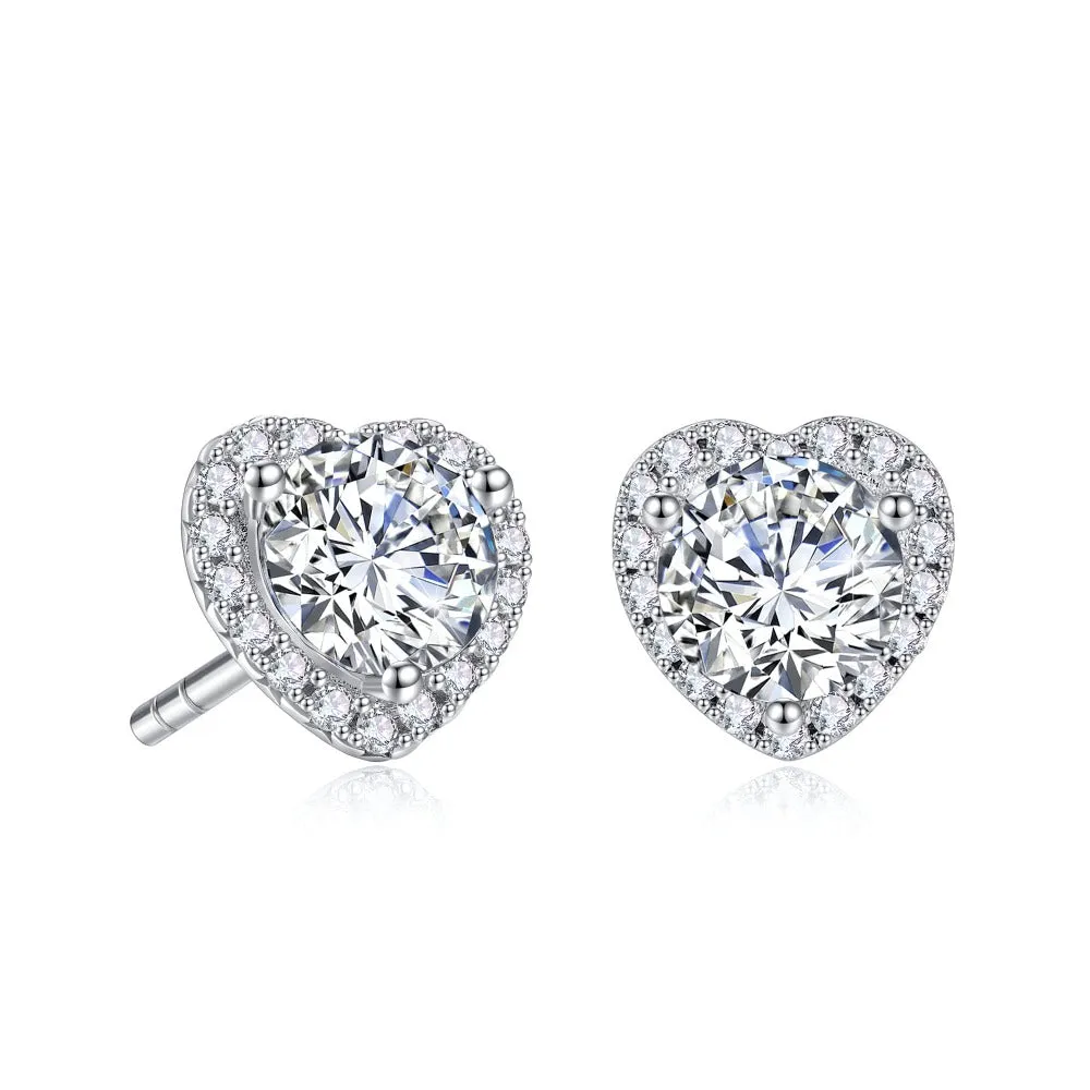 1 CT. Heart Love Halo Moissanite Stud Earrings