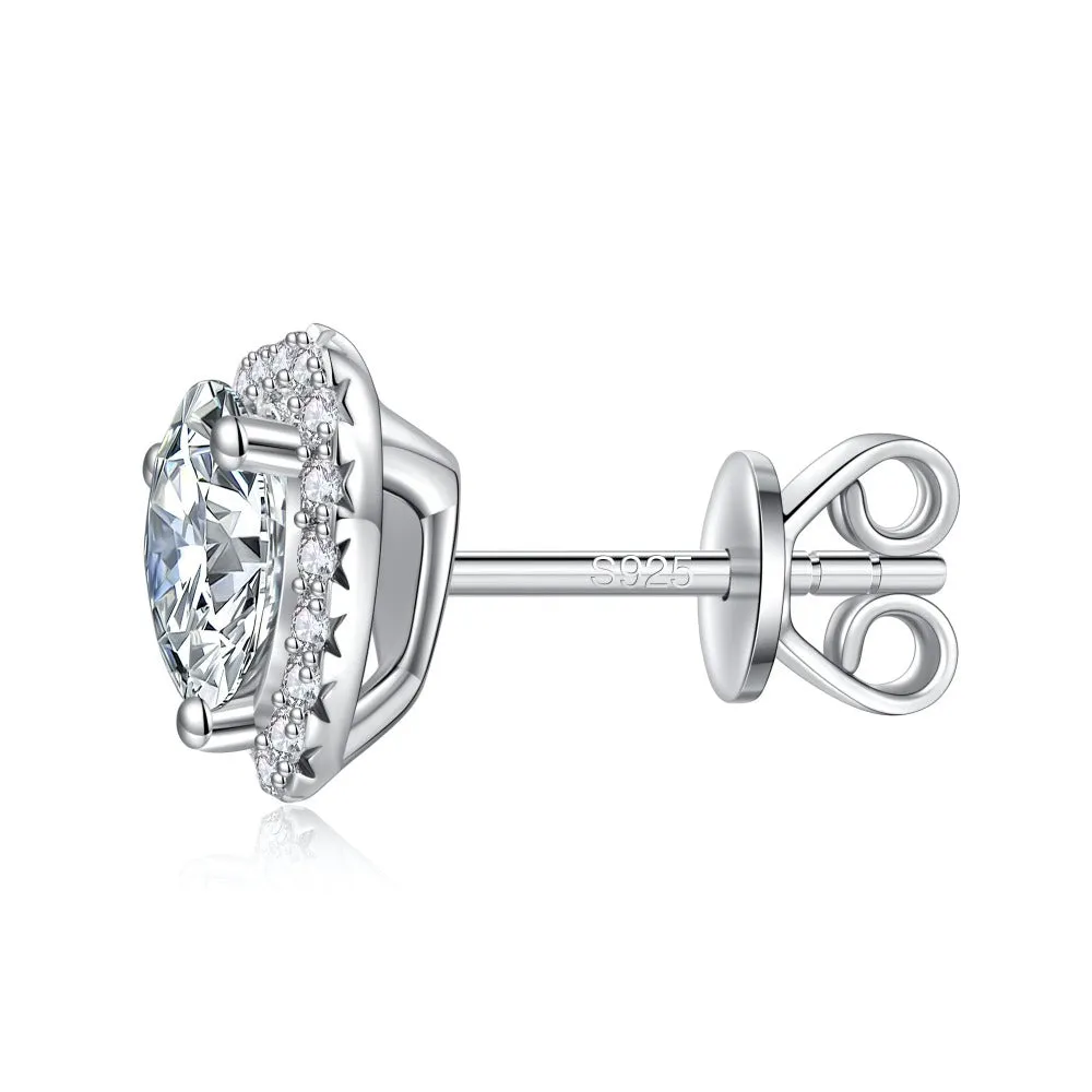 1 CT. Heart Love Halo Moissanite Stud Earrings