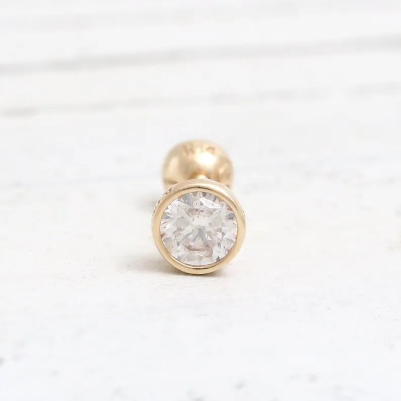 14K 18K Solid Gold 0.15ct 3.5mm Cz Bezel Cartilage Tragus Helix Piercing