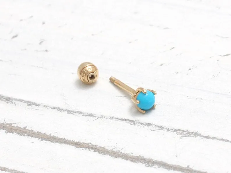 14K 18K Solid Gold 0.1ct Genuine Turquoise Prong Setting Cartilage Tragus Helix Piercing