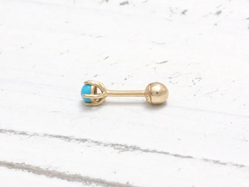 14K 18K Solid Gold 0.1ct Genuine Turquoise Prong Setting Cartilage Tragus Helix Piercing