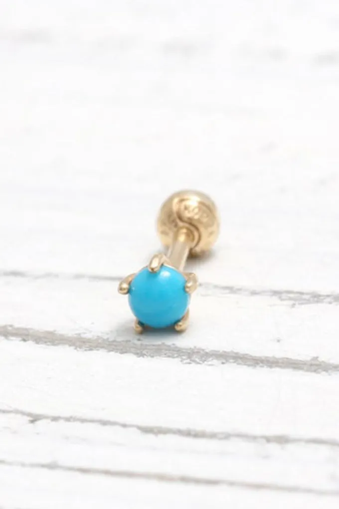 14K 18K Solid Gold 0.1ct Genuine Turquoise Prong Setting Cartilage Tragus Helix Piercing