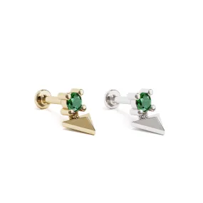 14K Gold Emerald Pyramid Dangle Stud