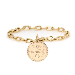 14k Large Pavé Diamond I love you to the moon & back Mantra XL Square Oval Chain Bracelet