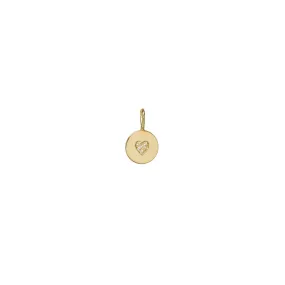 14k Single Pavé Diamond Heart Small Disc Charm Pendant