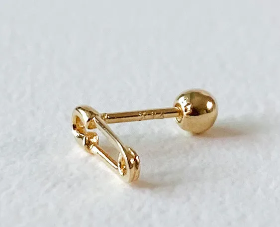 14K Solid Gold Minimalist Safety Pin Tragus Cartilage Helix Conch Earring Barbell Piercing Stud