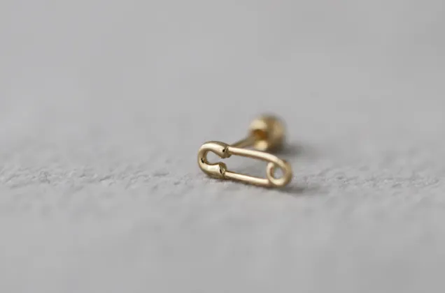 14K Solid Gold Minimalist Safety Pin Tragus Cartilage Helix Conch Earring Barbell Piercing Stud