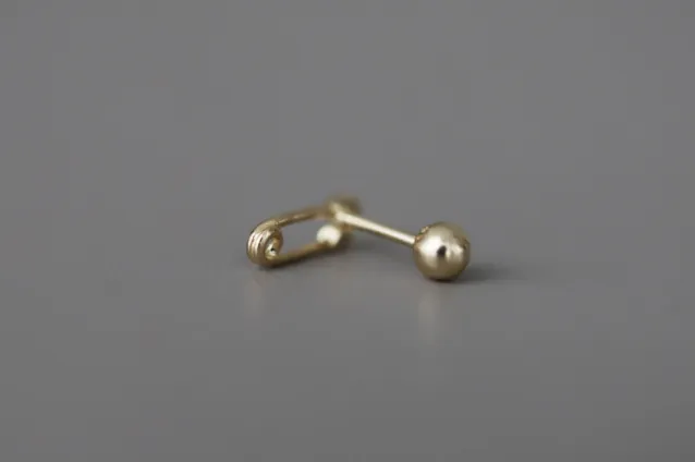 14K Solid Gold Minimalist Safety Pin Tragus Cartilage Helix Conch Earring Barbell Piercing Stud