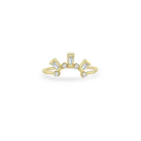 14k Tapered Baguette & Prong Diamond Curved Bar Ring