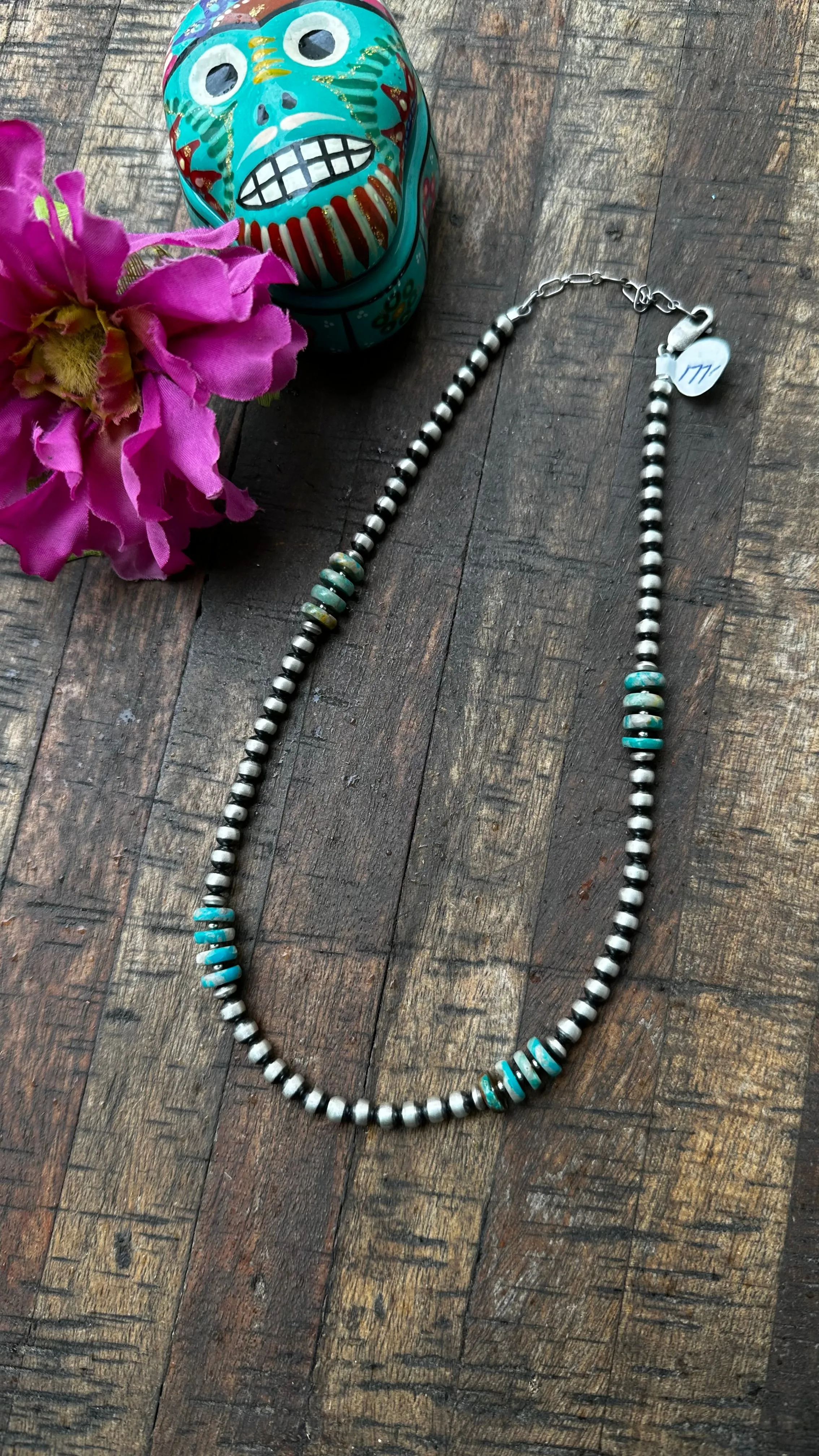 16" Kingman and 4mm Navajo Pearl Necklace