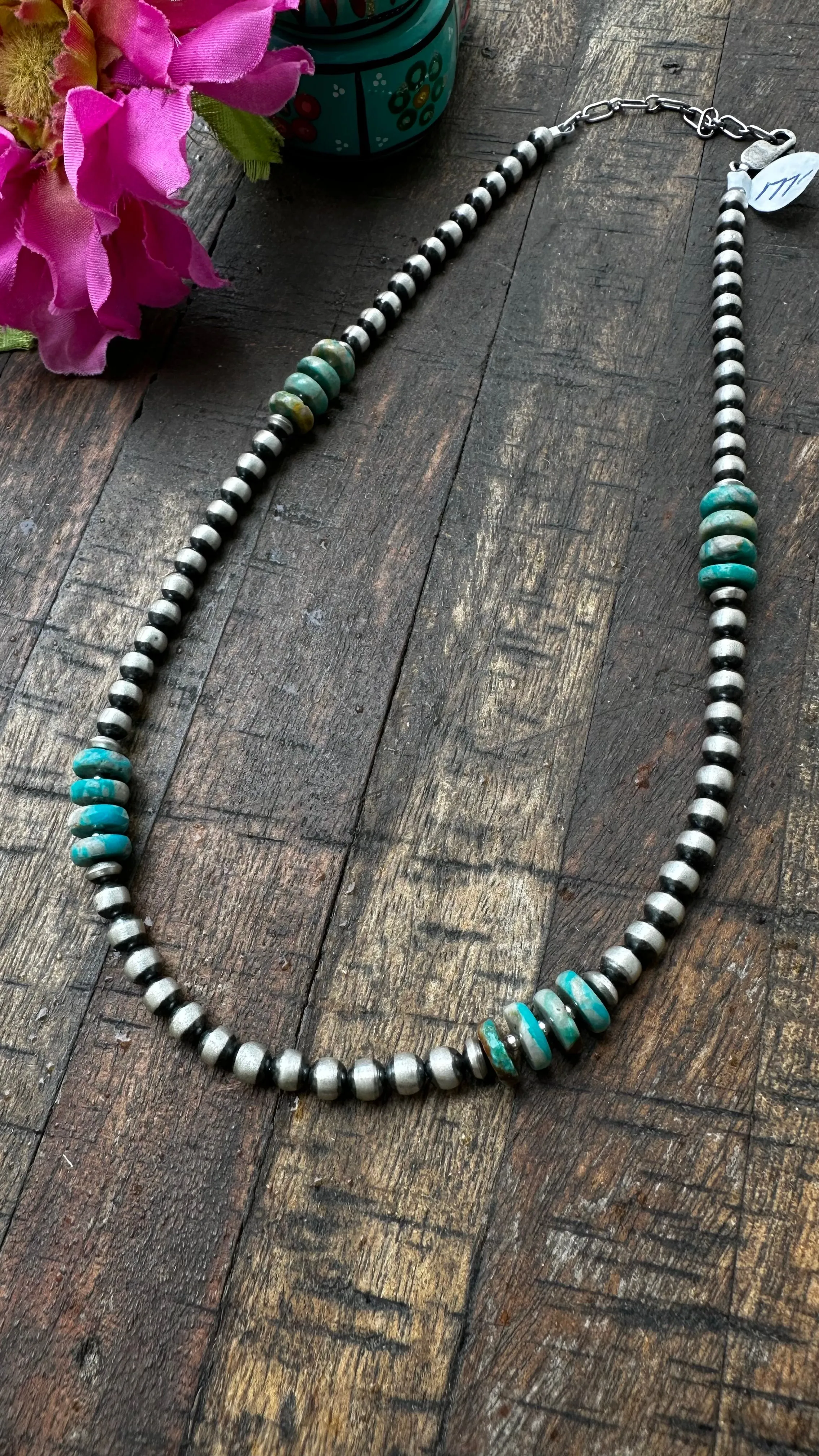 16" Kingman and 4mm Navajo Pearl Necklace