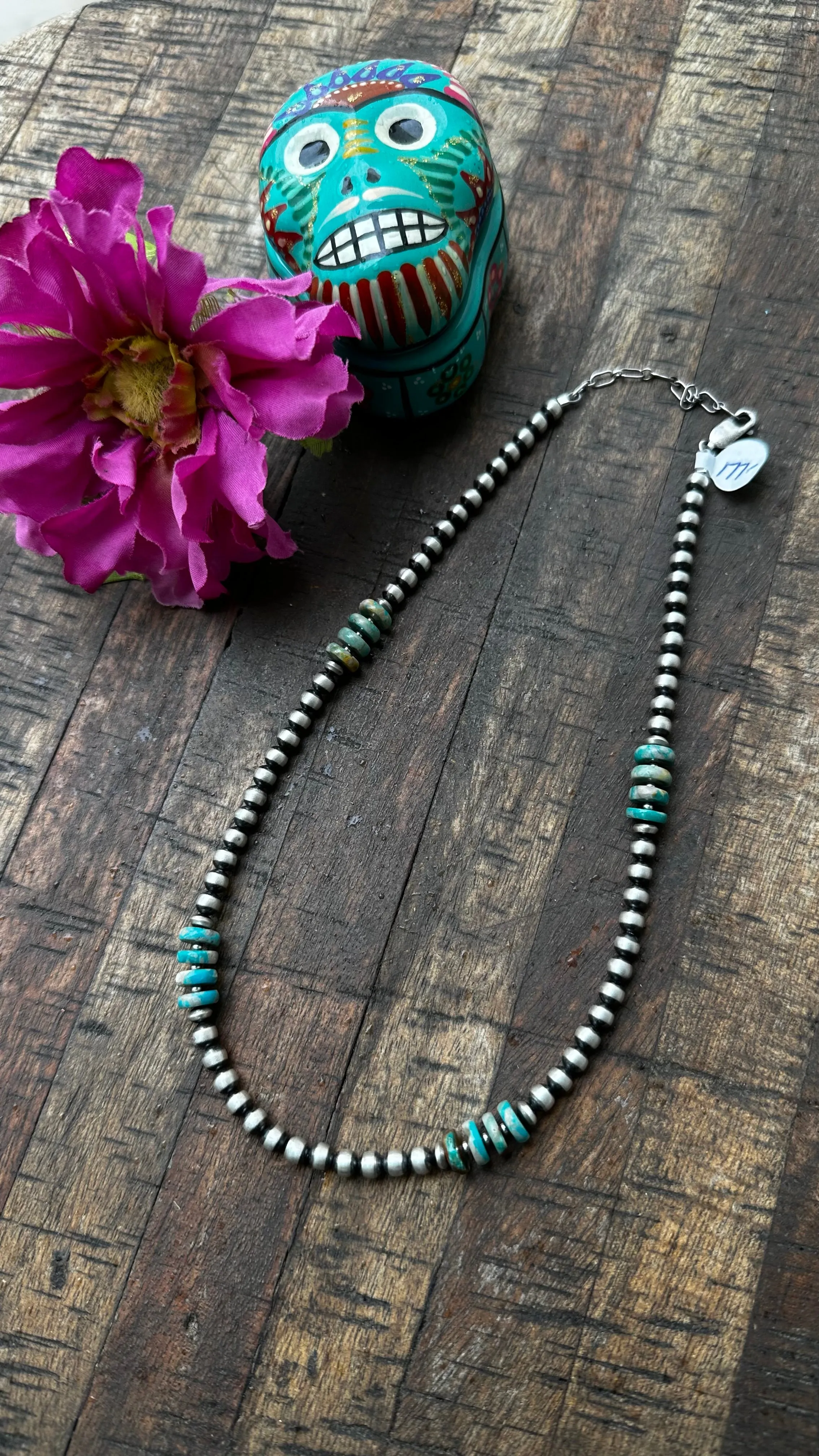 16" Kingman and 4mm Navajo Pearl Necklace