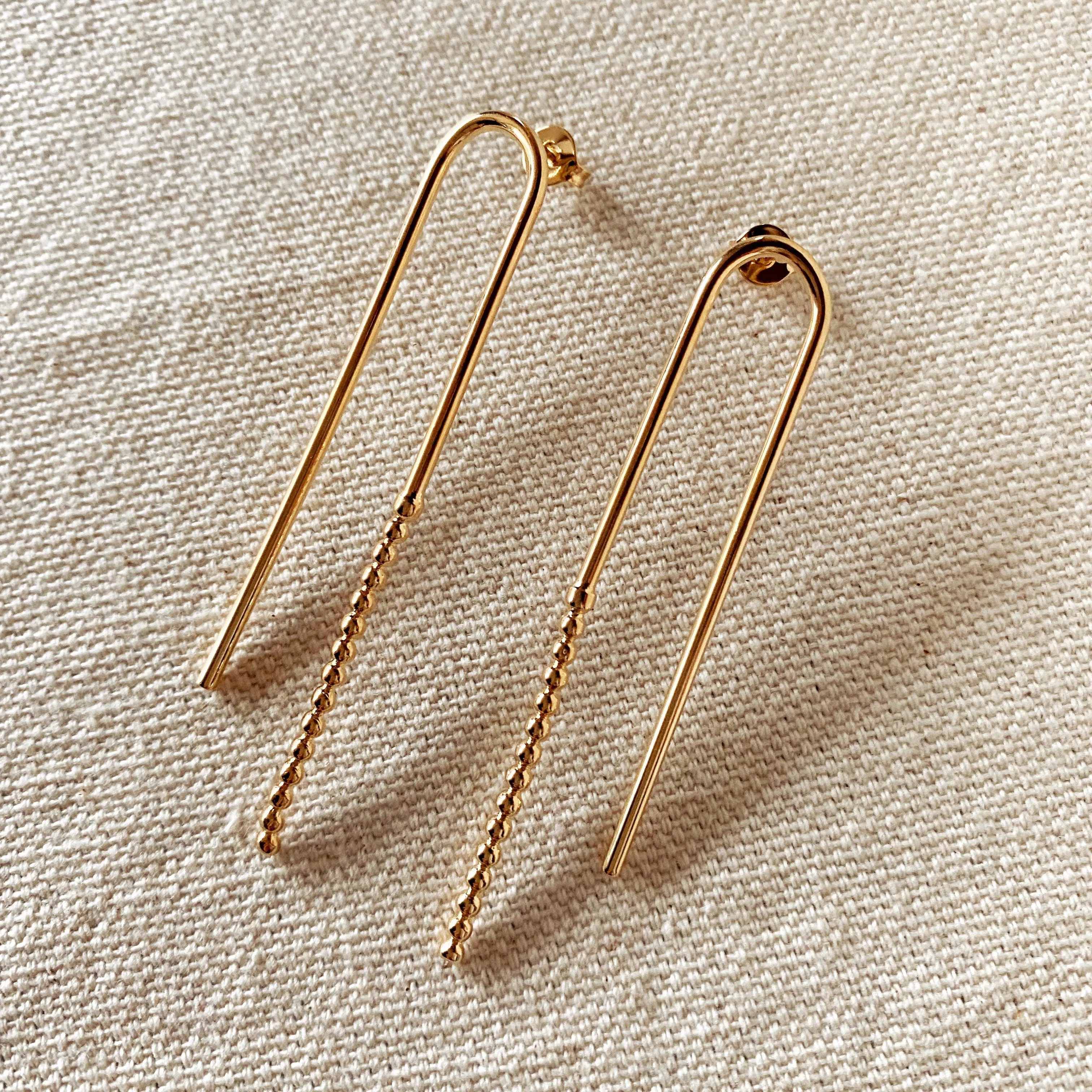 18k Gold Filled Shaped Drop Earrings Featuring Beaded End