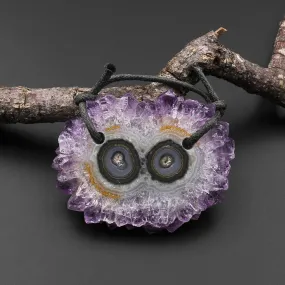 2 Hole Pendant Natural Amethyst Stalactite Flower Pendant Flat Slice Freeform One of a Kind P0174