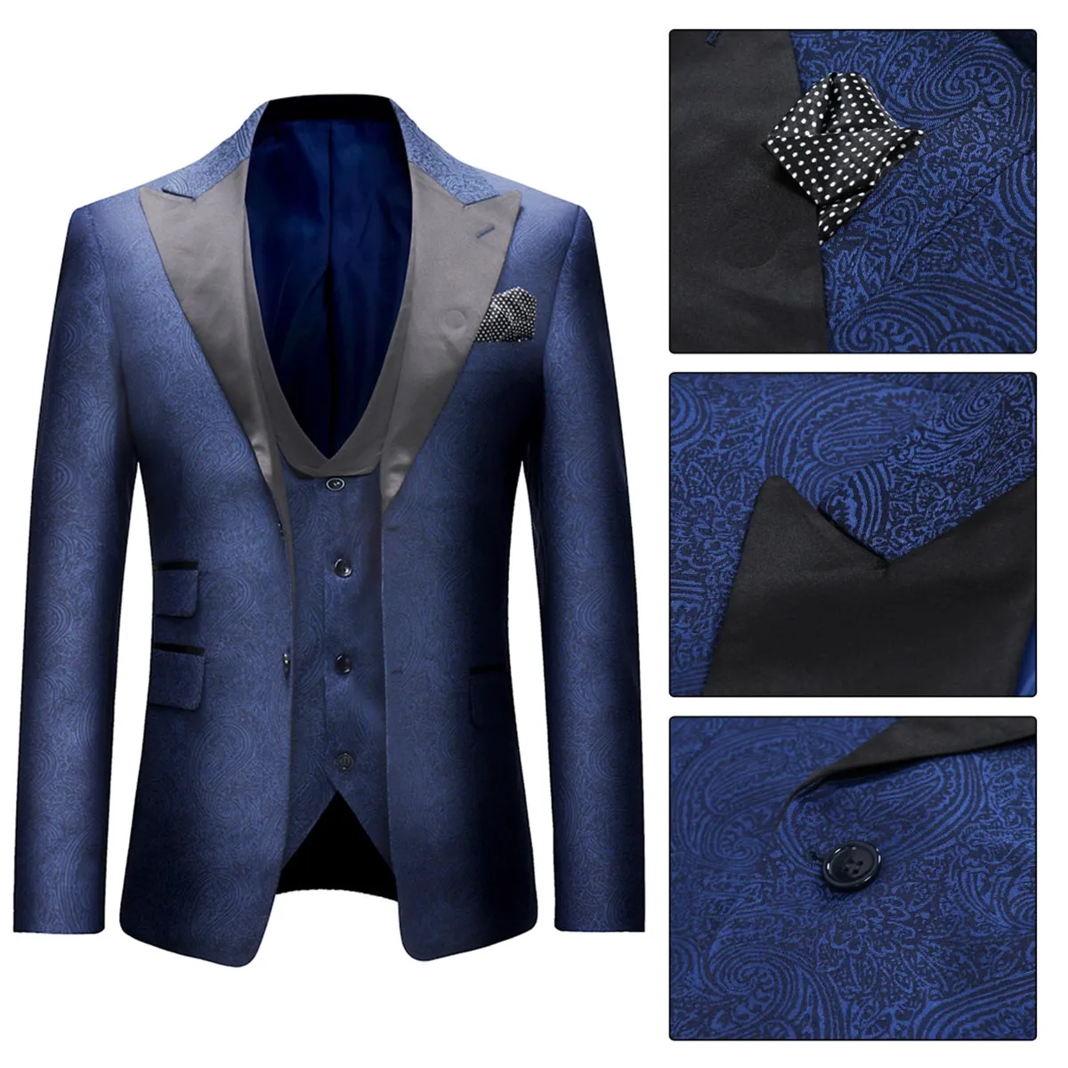 3-Piece Slim Fit Dress Suit Navy