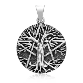 925 Sterling Silver Tree of Life / Yggdrasil and Pentacle Pendant