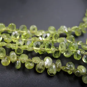 A  Grade Natural Peridot Faceted Small Teardrop Pear Beads 6mm 7mm Gemmy Sparkling Real Genuine Green Gemstone Earring Beads 16" Strand