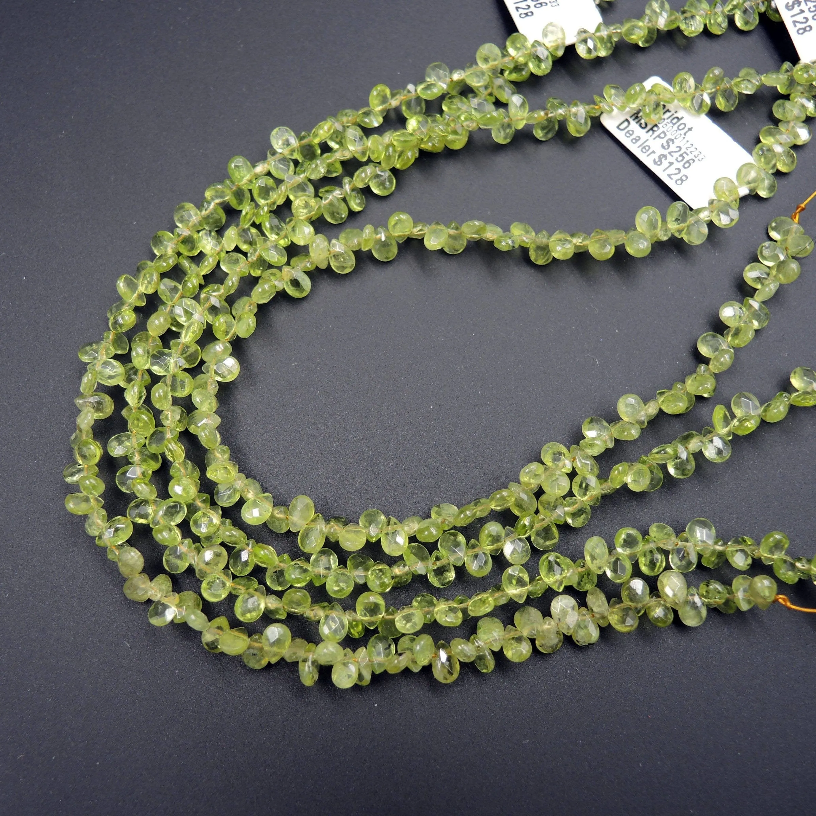 A  Grade Natural Peridot Faceted Small Teardrop Pear Beads 6mm 7mm Gemmy Sparkling Real Genuine Green Gemstone Earring Beads 16" Strand