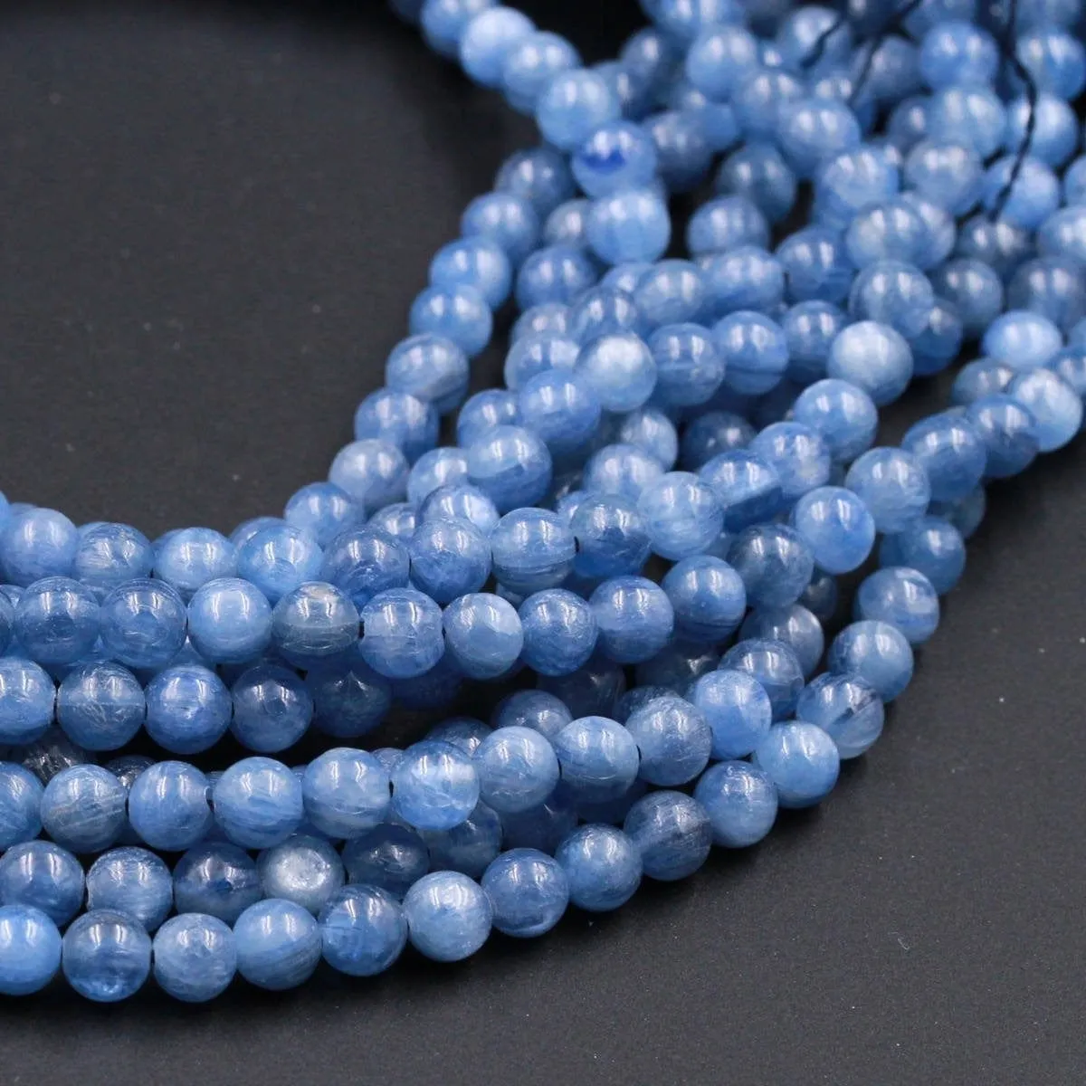 AA Natural Blue Kyanite 4mm 5mm 6mm 7mm 8mm 9mm Round Beads Real Genuine Kyanite Gemstone Plain Smooth Round Beads 16" Strand