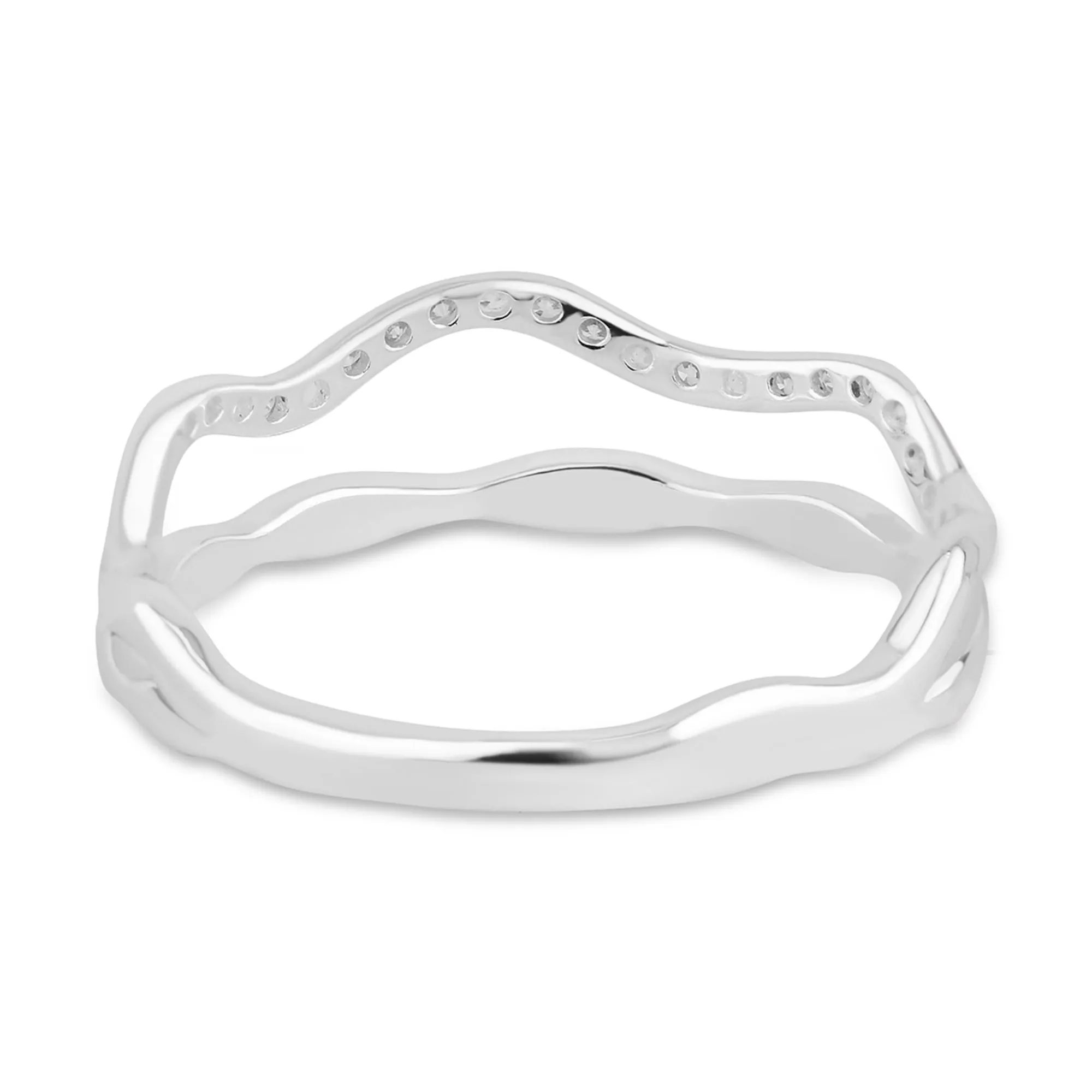 Accessorize London Women's 925 Sterling Silver Hallmark Cubic Zirconia Sparkle Wiggle Ring-Medium