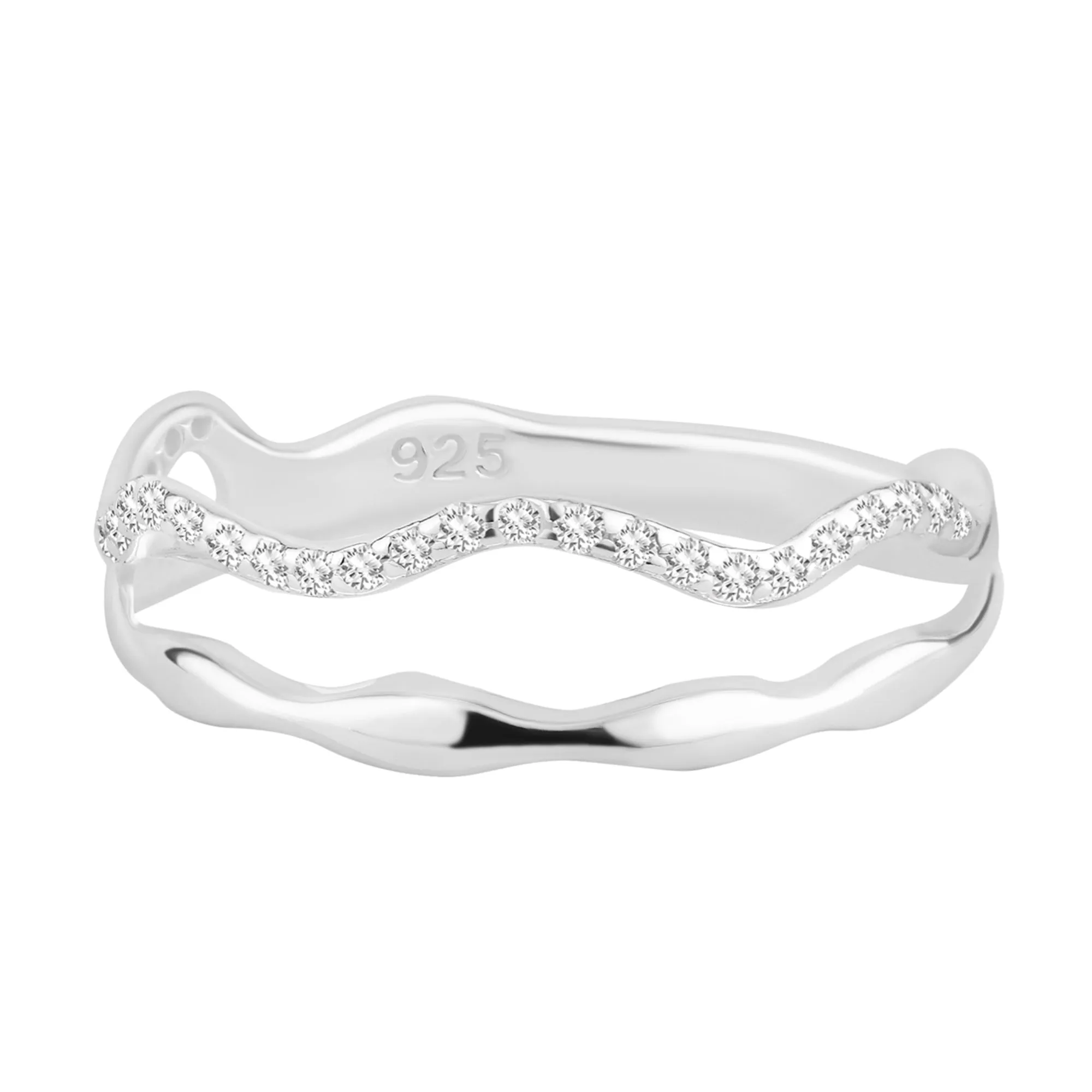 Accessorize London Women's 925 Sterling Silver Hallmark Cubic Zirconia Sparkle Wiggle Ring-Medium