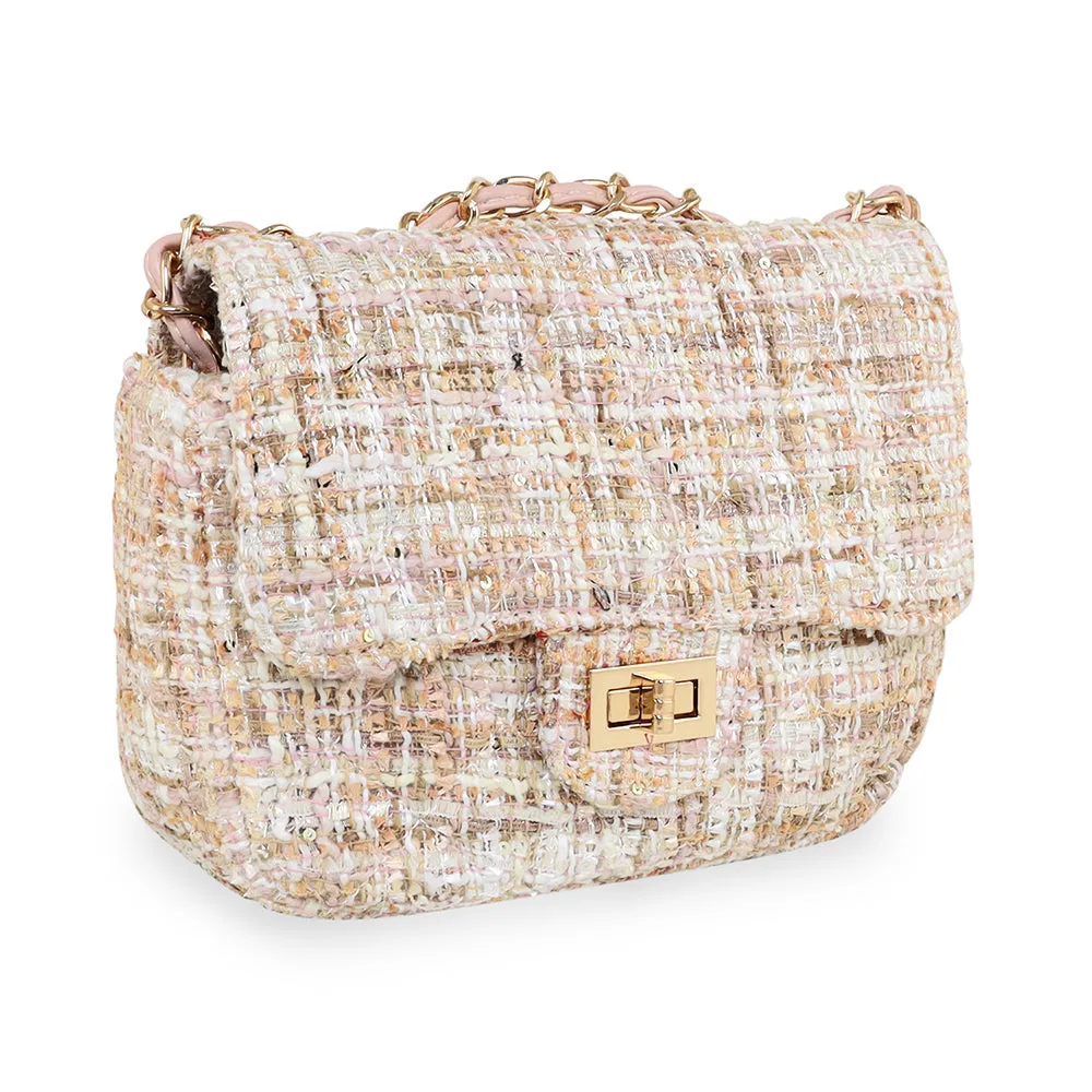 Accessorize London Women's Fabric Cream Woven Boucle shoulder Sling Bag