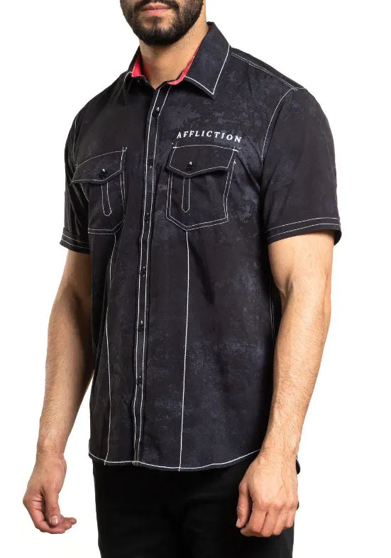 Affliction Men's Ancient Roots Short Sleeve Woven Shirt - Black