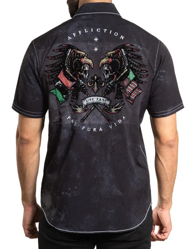 Affliction Men's Ancient Roots Short Sleeve Woven Shirt - Black