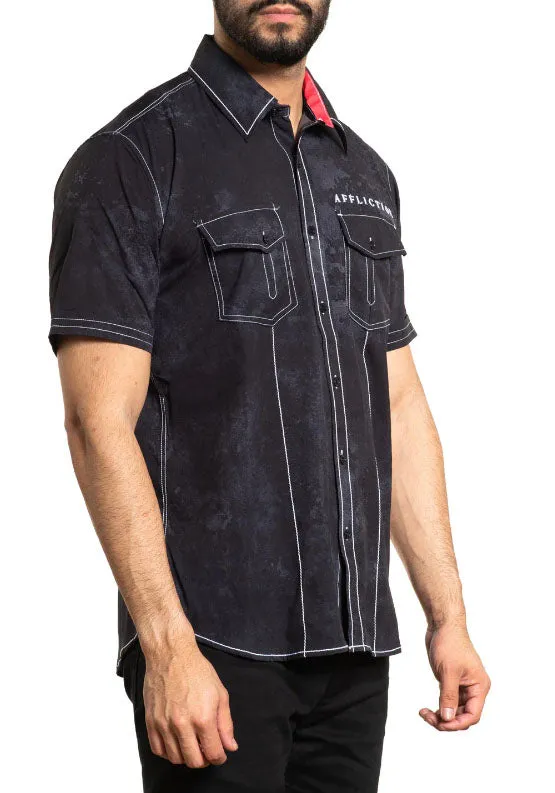 Affliction Men's Ancient Roots Short Sleeve Woven Shirt - Black