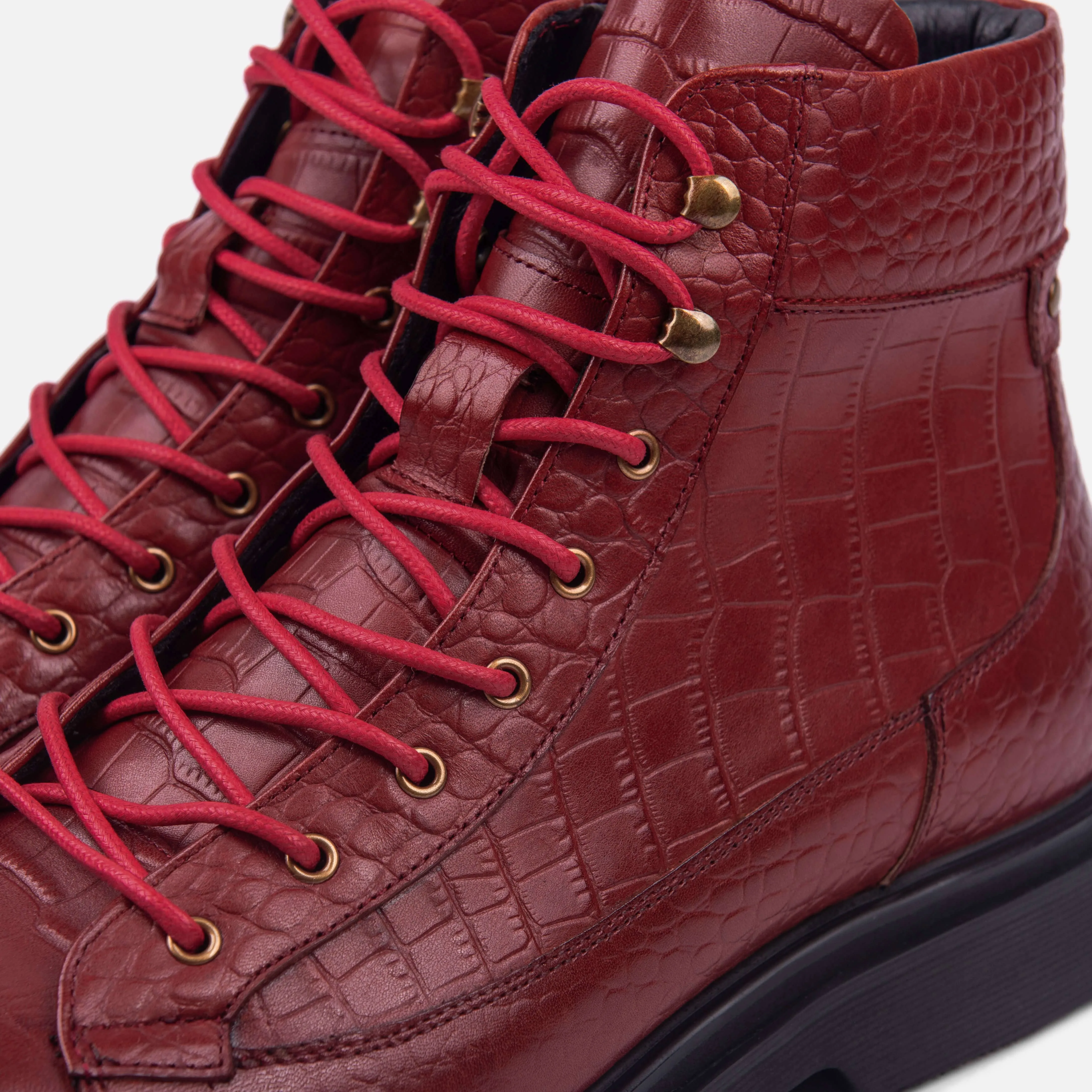 Aiden Red Crocskin Leather Combat Boots