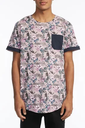 Amnesia Pink Bird Contrast Pocket Tee