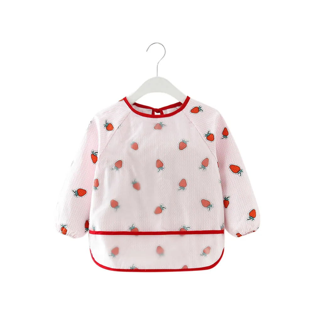 Baby Long Sleeve Apron Smock Bib in Strawberries