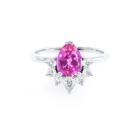 BALLET - Chatham® Pear Pink Sapphire & Diamond Half Halo Tiara Ring Platinum 950