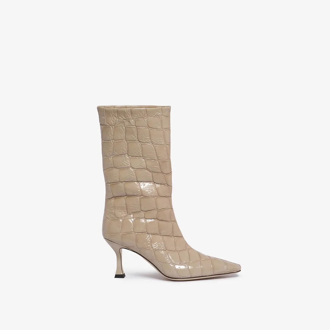 Beige women's leather mid boot