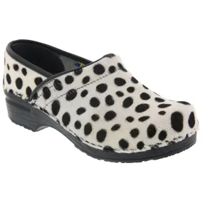 BJORK PROFESSIONAL Safari Leather and Fur Clogs in Ocelot Print - CLOSEOUT