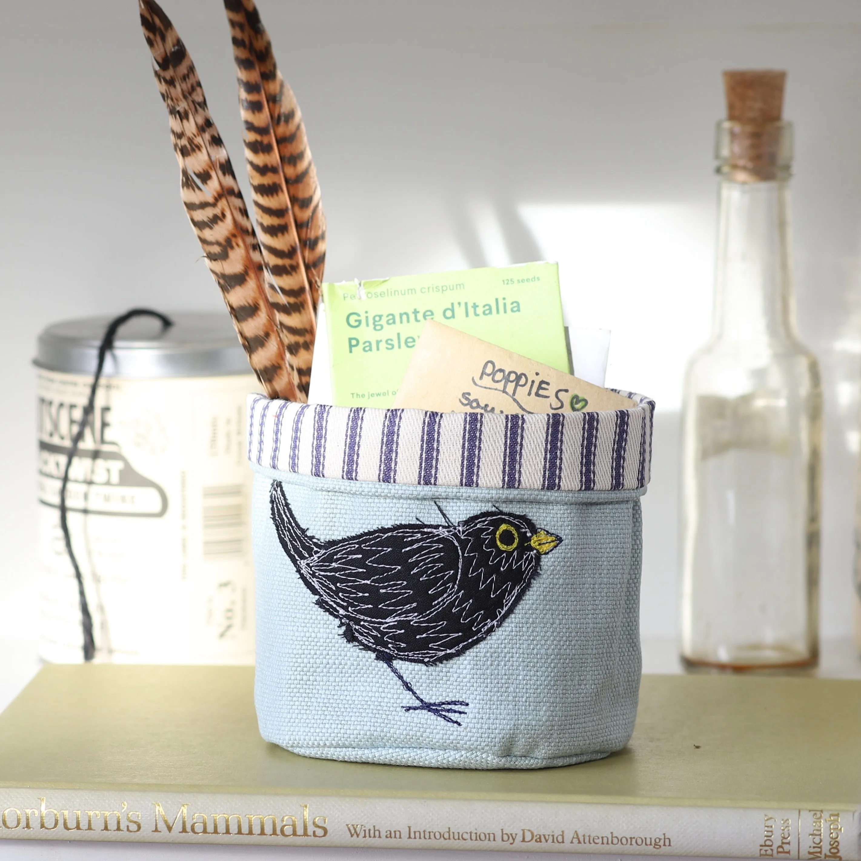 blackbird - embroidered mini art pot