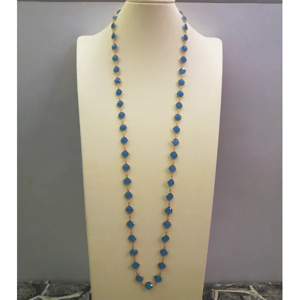 Blue Agate Cushion Jeweled Chain Necklace