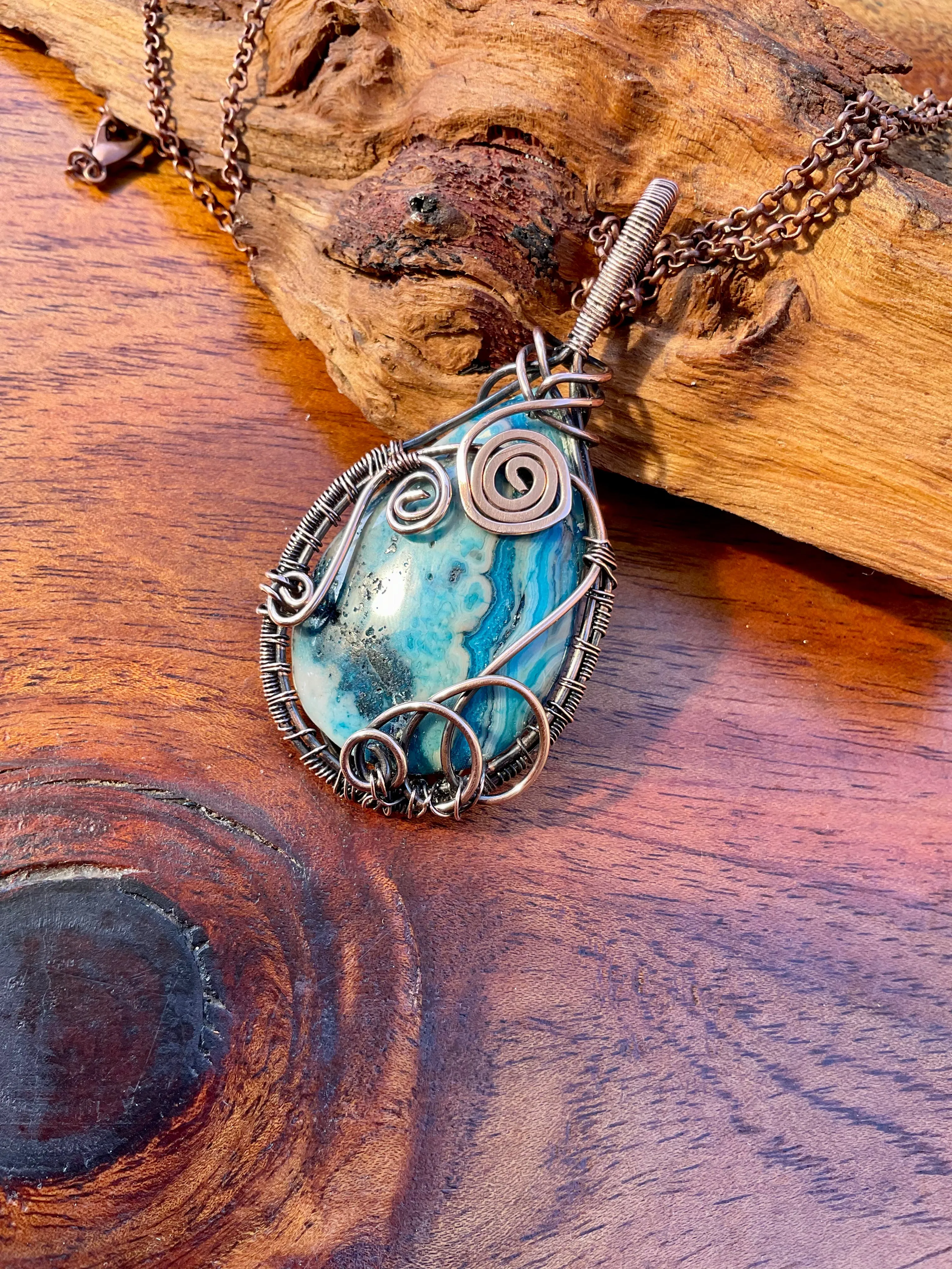 Blue Crazy Lace Agate Wire Wrapped Pendant