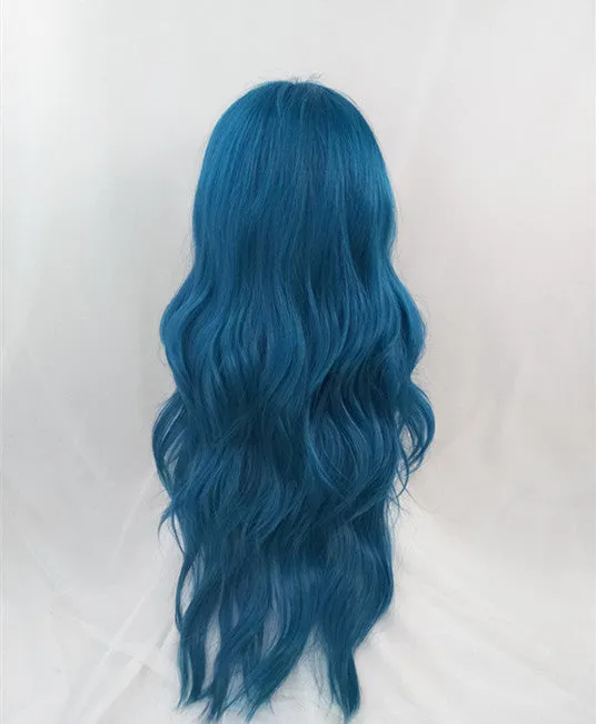 Blue green long curly wig KF82138