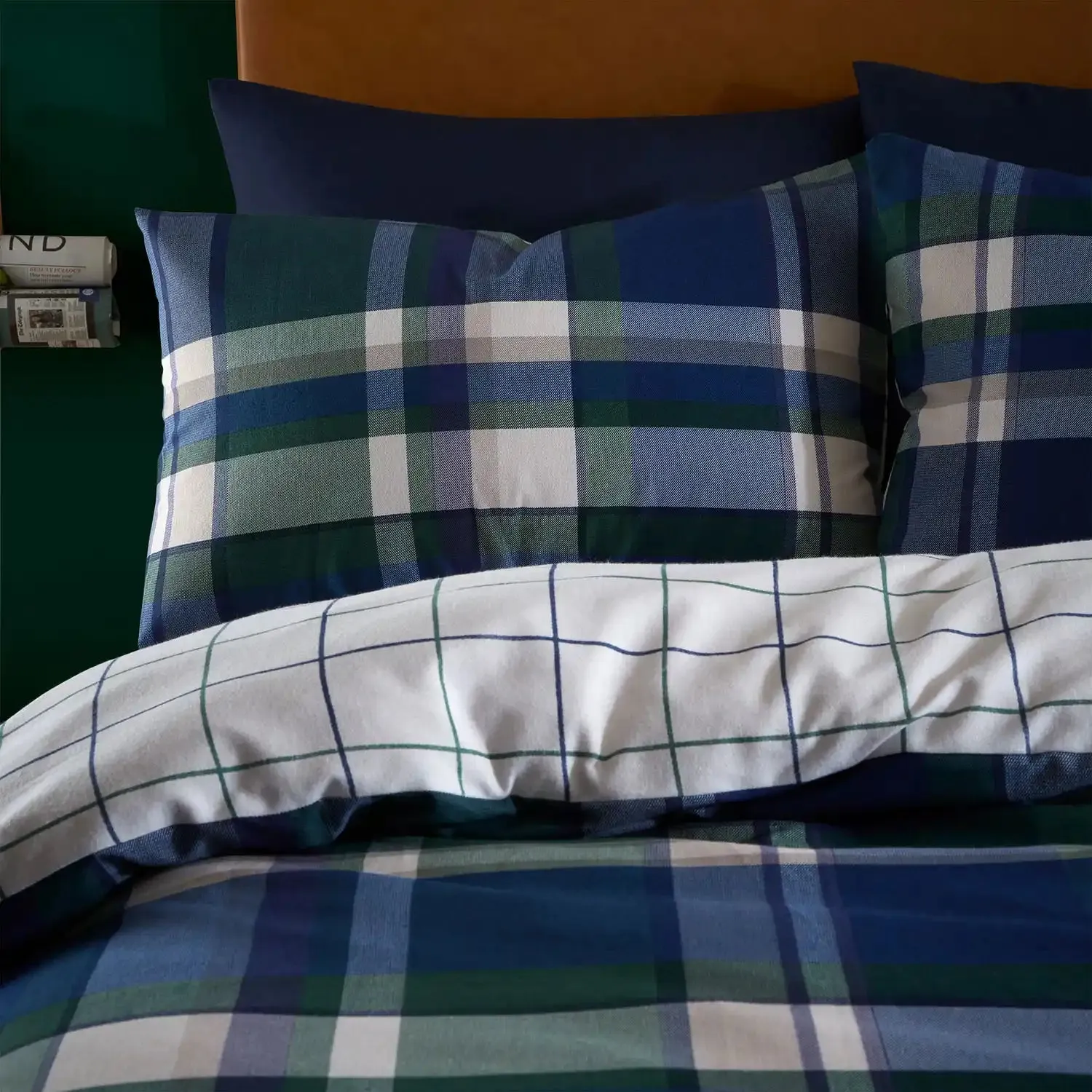 Brushed Check Duvet Cover Set with Pillowcases - Navy