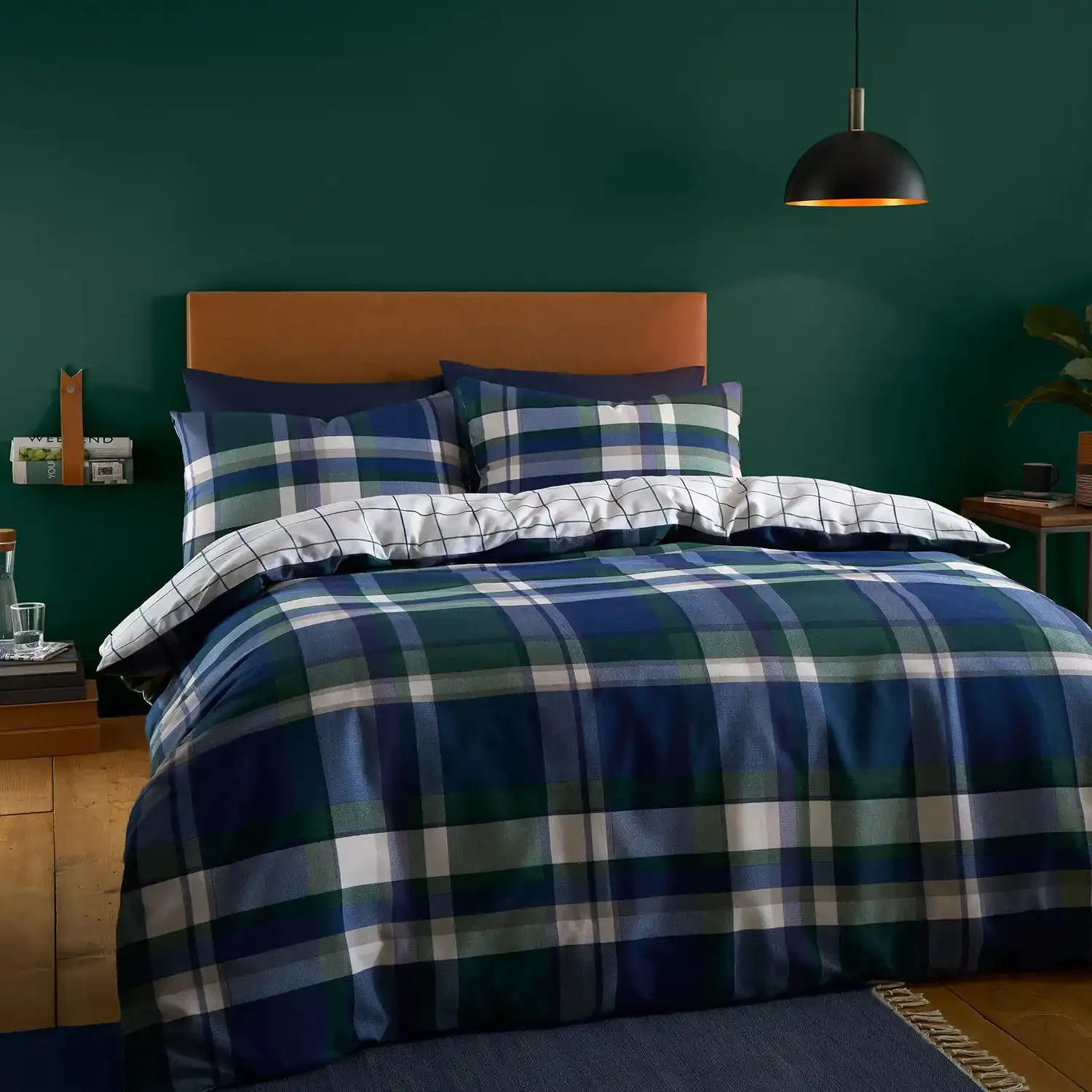 Brushed Check Duvet Cover Set with Pillowcases - Navy