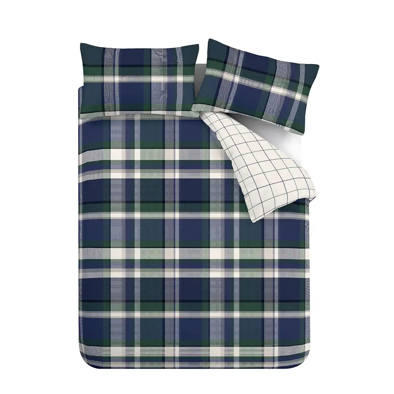 Brushed Check Duvet Cover Set with Pillowcases - Navy