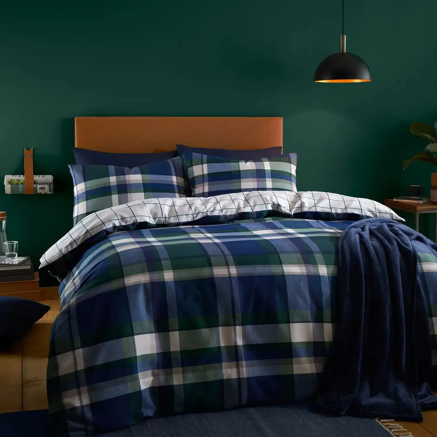 Brushed Check Duvet Cover Set with Pillowcases - Navy