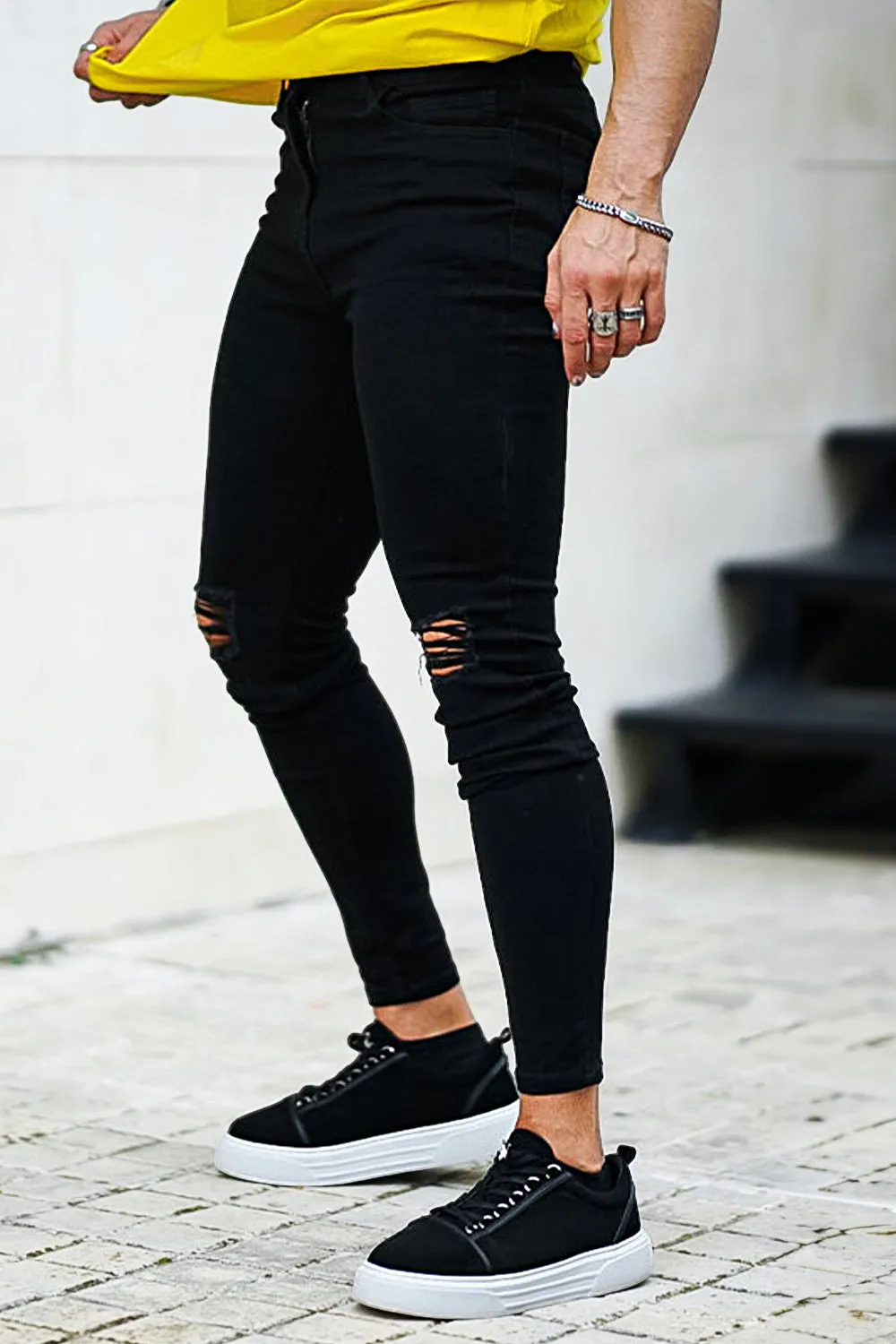 Buy $80 Free Shipping Men's Ripped Knee Skinny Jean