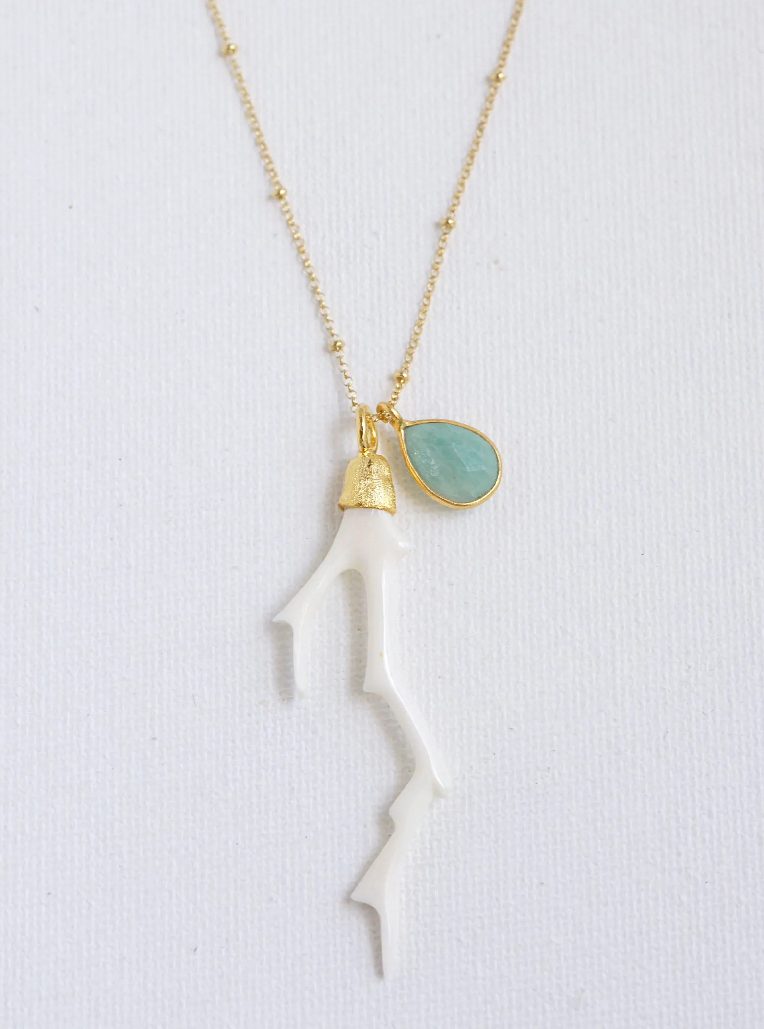 Carved Bone Branch and Amazonite Necklace