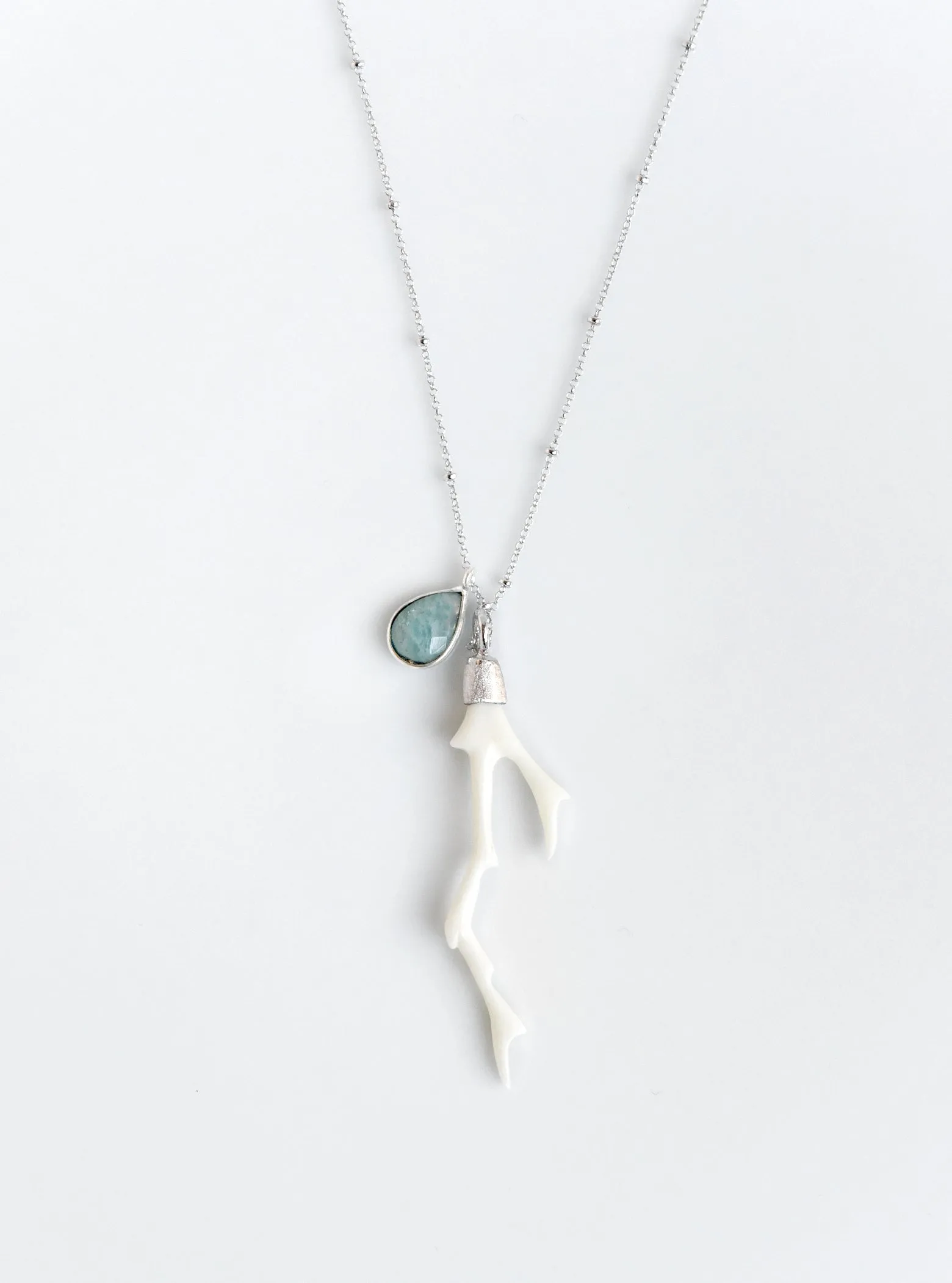 Carved Bone Branch and Amazonite Necklace