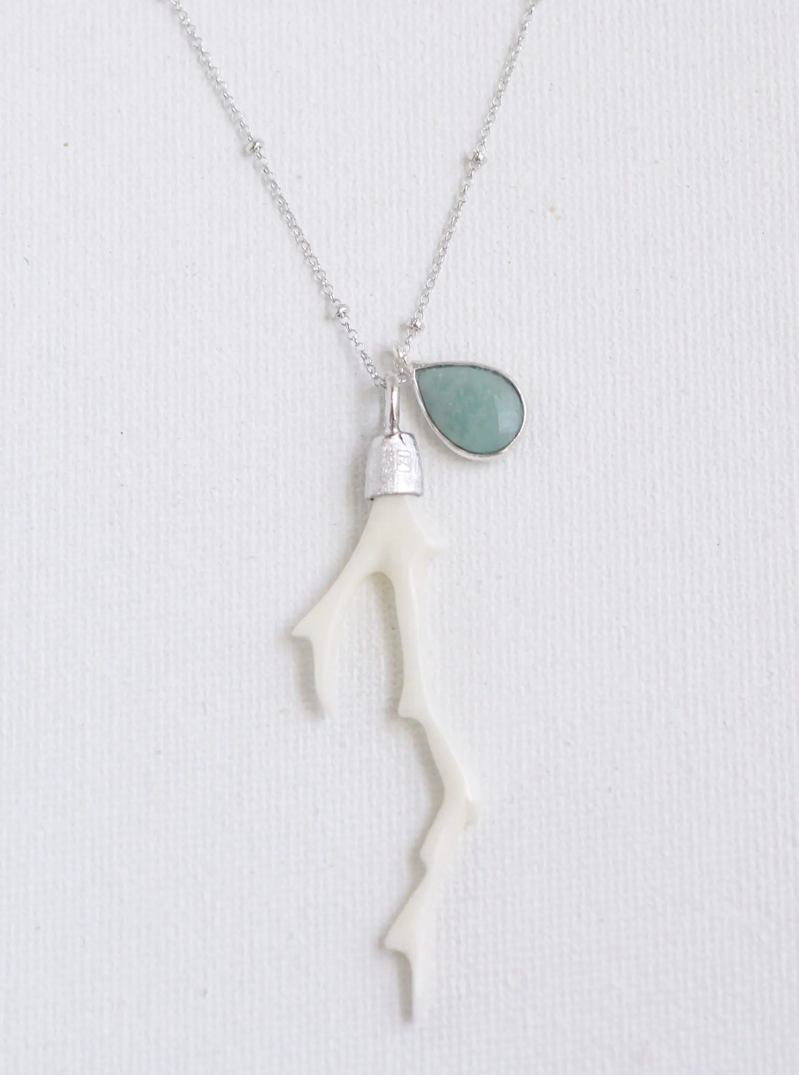 Carved Bone Branch and Amazonite Necklace