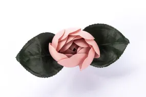 Chanel Camellia Brooch Light Pink with Green Leaf