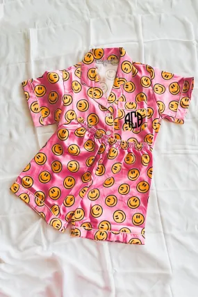 Children's Pink Smiley Pajama Shorts Set